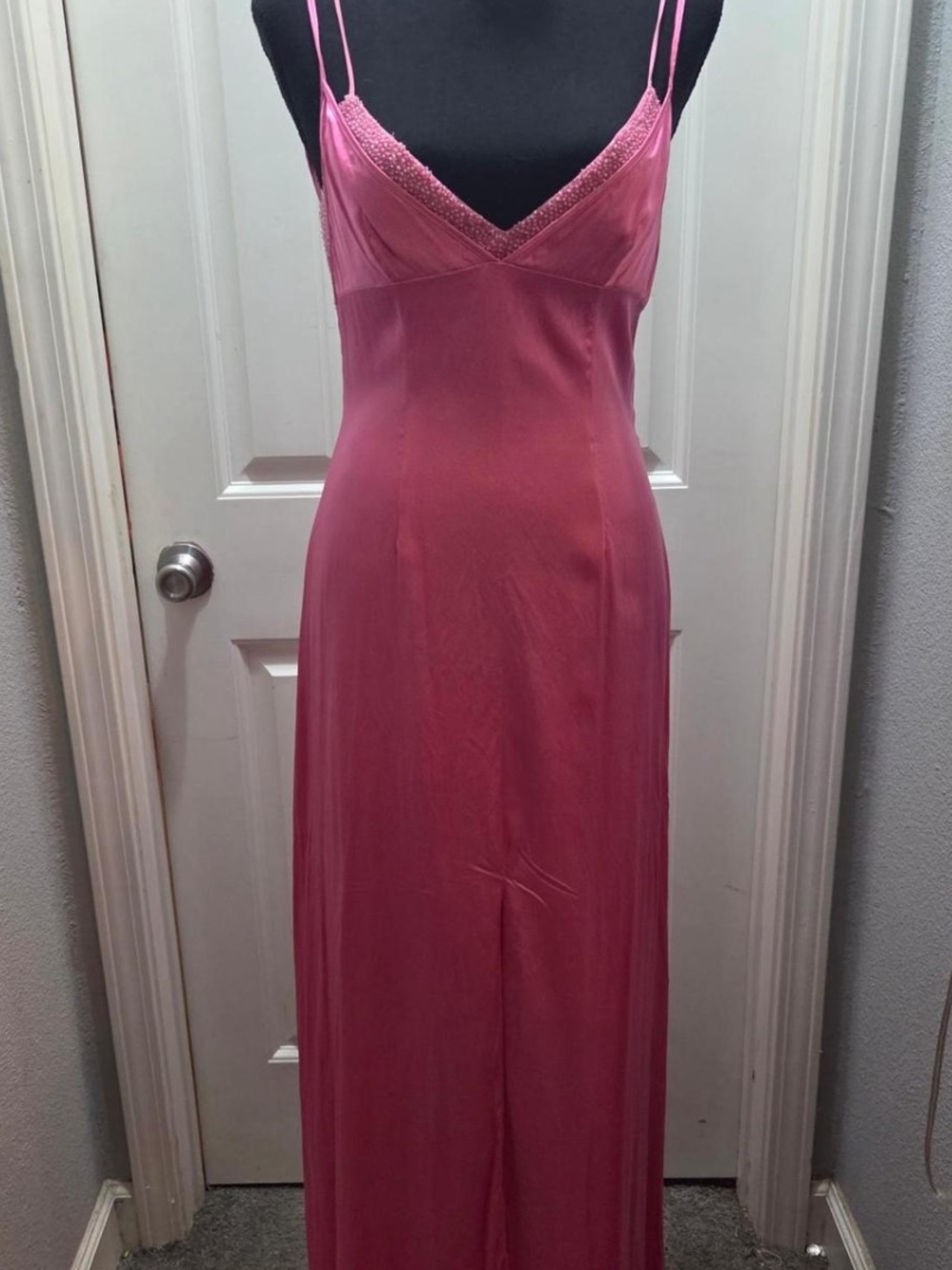 David Meister Pink Slip Maxi Dress with beaded Trim